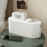 Kelon | Cable Organiser Box with Ribbed Design in Green, White and Brown for Desk and Living Room