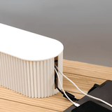 Kelon | Cable Organiser Box with Ribbed Design in Green, White and Brown for Desk and Living Room