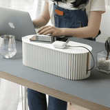 Kelon | Cable Organiser Box with Ribbed Design in Green, White and Brown for Desk and Living Room