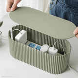 Kelon | Cable Organiser Box with Ribbed Design in Green, White and Brown for Desk and Living Room