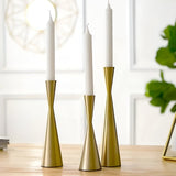 Cavellea | Set of 3 Brass Candlesticks in Golden Grace and Obsidian Elegance with Curved Nordic Design