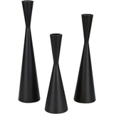 Cavellea | Set of 3 Brass Candlesticks in Golden Grace and Obsidian Elegance with Curved Nordic Design
