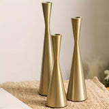 Cavellea | Set of 3 Brass Candlesticks in Golden Grace and Obsidian Elegance with Curved Nordic Design