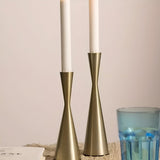 Cavellea | Set of 3 Brass Candlesticks in Golden Grace and Obsidian Elegance with Curved Nordic Design