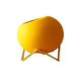 Avelionne | Scandinavian Ceramic Pot with Metal Stand in Dark Blue, Gold and Orange Red for Indoor Use
