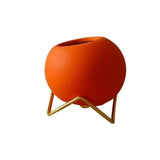 Avelionne | Scandinavian Ceramic Pot with Metal Stand in Dark Blue, Gold and Orange Red for Indoor Use