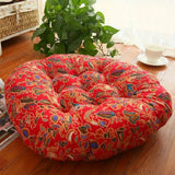 Veli | Thick Round Cotton Floor Cushion with Bohemian Floral Pattern for Living Room and Bedroom