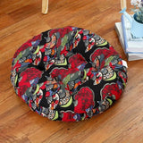 Veli | Thick Round Cotton Floor Cushion with Bohemian Floral Pattern for Living Room and Bedroom