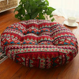 Veli | Thick Round Cotton Floor Cushion with Bohemian Floral Pattern for Living Room and Bedroom