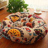 Veli | Thick Round Cotton Floor Cushion with Bohemian Floral Pattern for Living Room and Bedroom