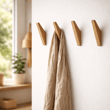 Niso | Hand-Carved Natural Wood Wall Hooks Set of 2 for Entryway, Bedroom and Bathroom