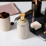 Meron | Four-Piece Ceramic Bathroom Accessory Set with Gold Trim in Matte Black and White for Sink