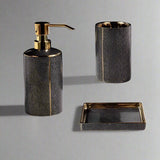 Meron | Four-Piece Ceramic Bathroom Accessory Set with Gold Trim in Matte Black and White for Sink