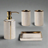 Meron | Four-Piece Ceramic Bathroom Accessory Set with Gold Trim in Matte Black and White for Sink