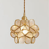 Norevia | Vintage Flower Glass Pendant Light with Brass Frame for Dining Rooms and Bedrooms