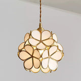 Norevia | Vintage Flower Glass Pendant Light with Brass Frame for Dining Rooms and Bedrooms