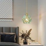 Norevia | Vintage Flower Glass Pendant Light with Brass Frame for Dining Rooms and Bedrooms