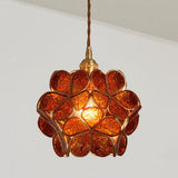 Norevia | Vintage Flower Glass Pendant Light with Brass Frame for Dining Rooms and Bedrooms