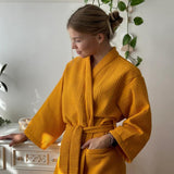 Tyvek | Cotton Waffle Bathrobe with V-Neck Lightweight and Breathable