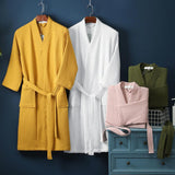 Tyvek | Cotton Waffle Bathrobe with V-Neck Lightweight and Breathable
