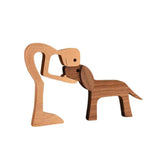 Avenelle | Hand-Carved Wooden Dog and Owner Sculpture for Living Room, Bedroom and Entryway Decor