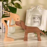 Avenelle | Hand-Carved Wooden Dog and Owner Sculpture for Living Room, Bedroom and Entryway Decor