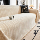 Aveloire | Heavy Chenille Sofa Slipcover with Chevron Weave and Fringe Trim for Living Room and Veranda