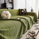 Aveloire | Heavy Chenille Sofa Slipcover with Chevron Weave and Fringe Trim for Living Room and Veranda