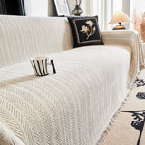 Aveloire | Heavy Chenille Sofa Slipcover with Chevron Weave and Fringe Trim for Living Room and Veranda