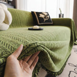 Aveloire | Heavy Chenille Sofa Slipcover with Chevron Weave and Fringe Trim for Living Room and Veranda