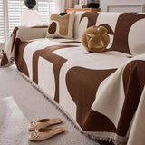 Seravelle | Woven Chenille Reversible Sofa Cover with Fringes for Living Room and Bedroom Use