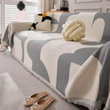 Seravelle | Woven Chenille Reversible Sofa Cover with Fringes for Living Room and Bedroom Use