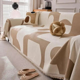 Seravelle | Woven Chenille Reversible Sofa Cover with Fringes for Living Room and Bedroom Use