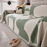 Seravelle | Woven Chenille Reversible Sofa Cover with Fringes for Living Room and Bedroom Use