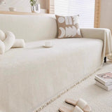 Elvair | Chenille Sofa Cover with Fringed Edges in Five Colours and Four Sizes for Living Room Use