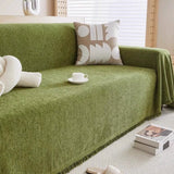 Elvair | Chenille Sofa Cover with Fringed Edges in Five Colours and Four Sizes for Living Room Use