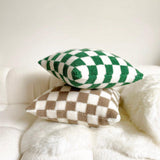 Deni | Cotton Blend Checkered Cushion Cover in Matcha Green and Coffee Brown for Sofa and Bedroom