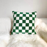 Deni | Cotton Blend Checkered Cushion Cover in Matcha Green and Coffee Brown for Sofa and Bedroom