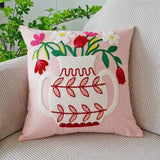 Somi | Embroidered Floral Cushion Cover in Cotton Canvas for Sofa, Bed and Armchair