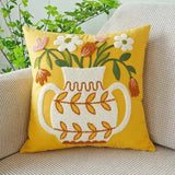 Somi | Embroidered Floral Cushion Cover in Cotton Canvas for Sofa, Bed and Armchair