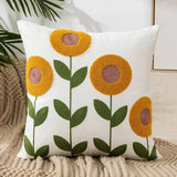 Somi | Embroidered Floral Cushion Cover in Cotton Canvas for Sofa, Bed and Armchair
