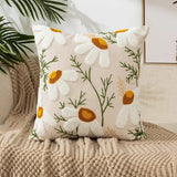 Somi | Embroidered Floral Cushion Cover in Cotton Canvas for Sofa, Bed and Armchair
