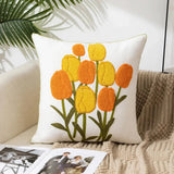 Somi | Embroidered Floral Cushion Cover in Cotton Canvas for Sofa, Bed and Armchair