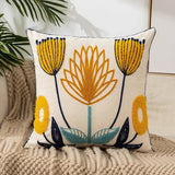 Somi | Embroidered Floral Cushion Cover in Cotton Canvas for Sofa, Bed and Armchair