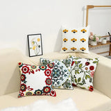 Somi | Embroidered Floral Cushion Cover in Cotton Canvas for Sofa, Bed and Armchair