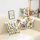 Somi | Embroidered Floral Cushion Cover in Cotton Canvas for Sofa, Bed and Armchair