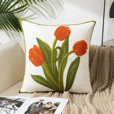 Somi | Embroidered Floral Cushion Cover in Cotton Canvas for Sofa, Bed and Armchair