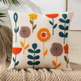 Somi | Embroidered Floral Cushion Cover in Cotton Canvas for Sofa, Bed and Armchair