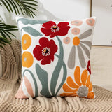 Somi | Embroidered Floral Cushion Cover in Cotton Canvas for Sofa, Bed and Armchair