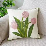 Somi | Embroidered Floral Cushion Cover in Cotton Canvas for Sofa, Bed and Armchair